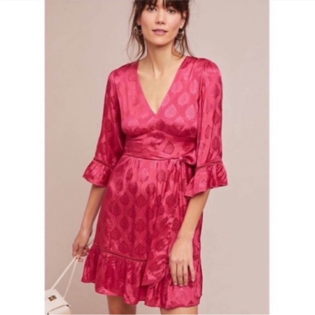 Anthropologie Maeve Christine Belted Fuchsia Dress